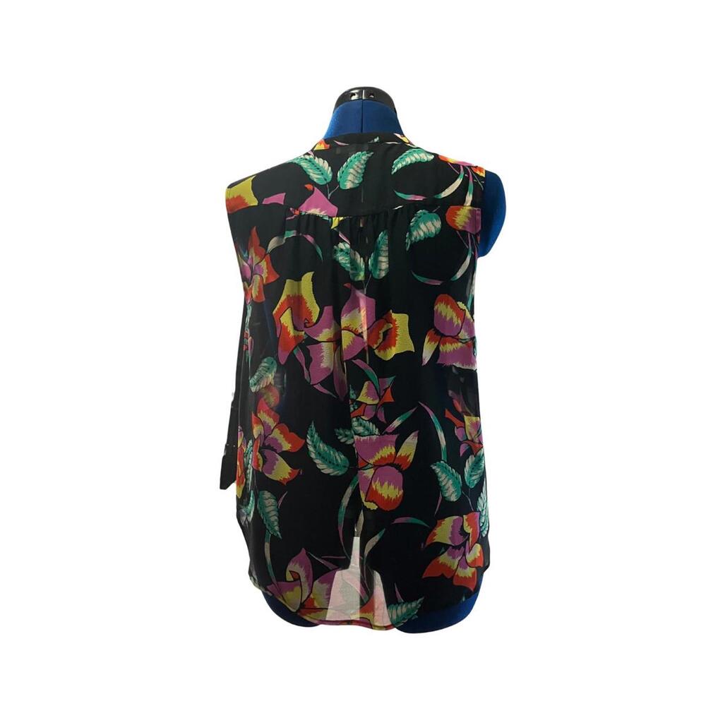Sleeveless Sheer Floral Button-Up Blouse Size M - Picture 3 of 8
